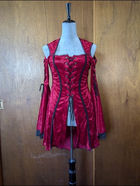 Lip Service Tops - Red Velvet Lace-Up Women's Cold Shoulder Top With Bell Sleeves